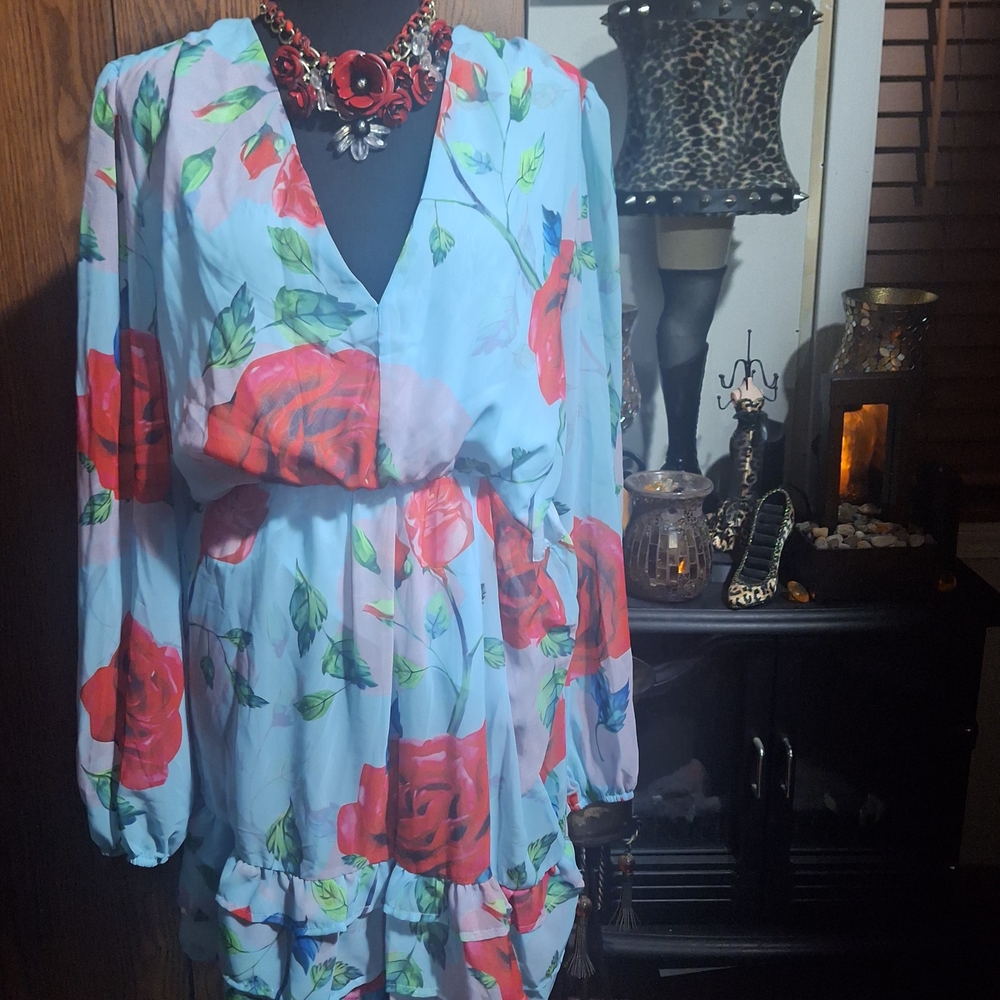Floral Dress with Red Roses - Picture 2 of 7